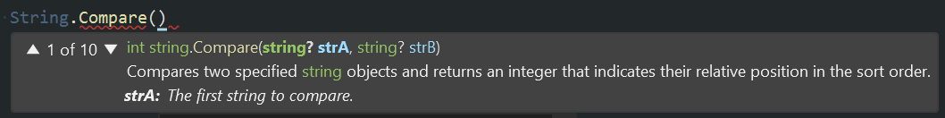 Intellisense of String.Compare()