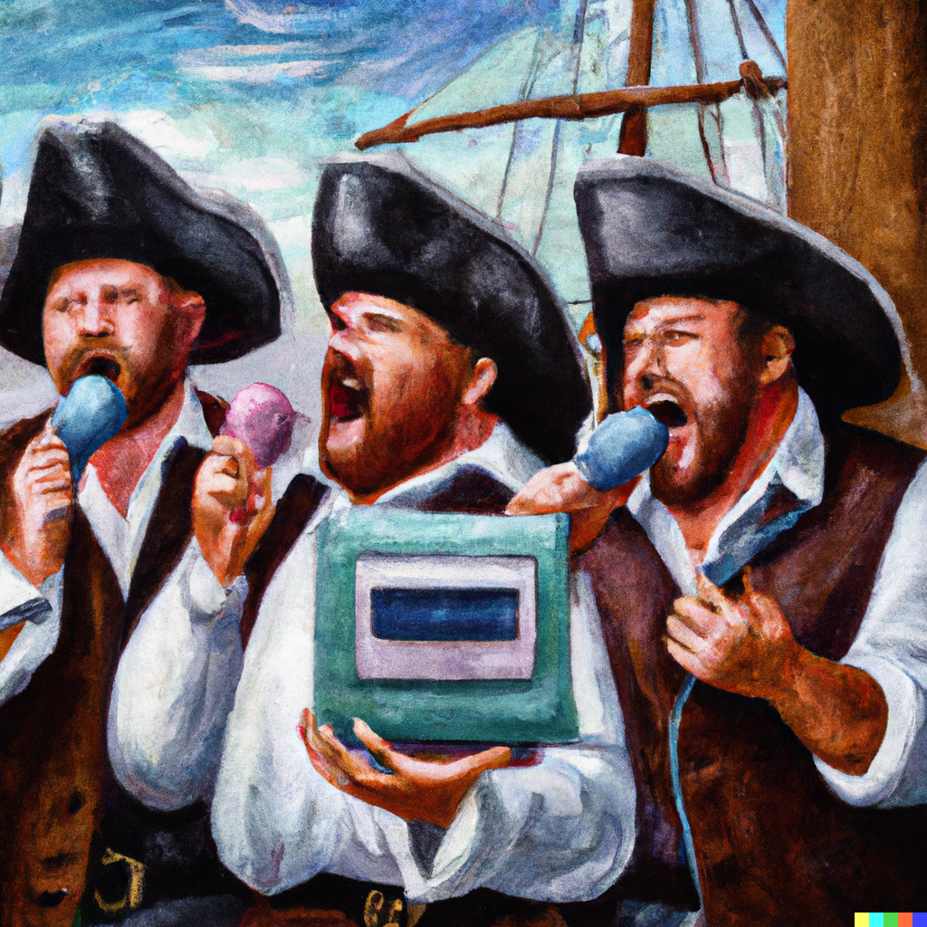 DALL·E: an oil painting of a computer singing a sea shanty