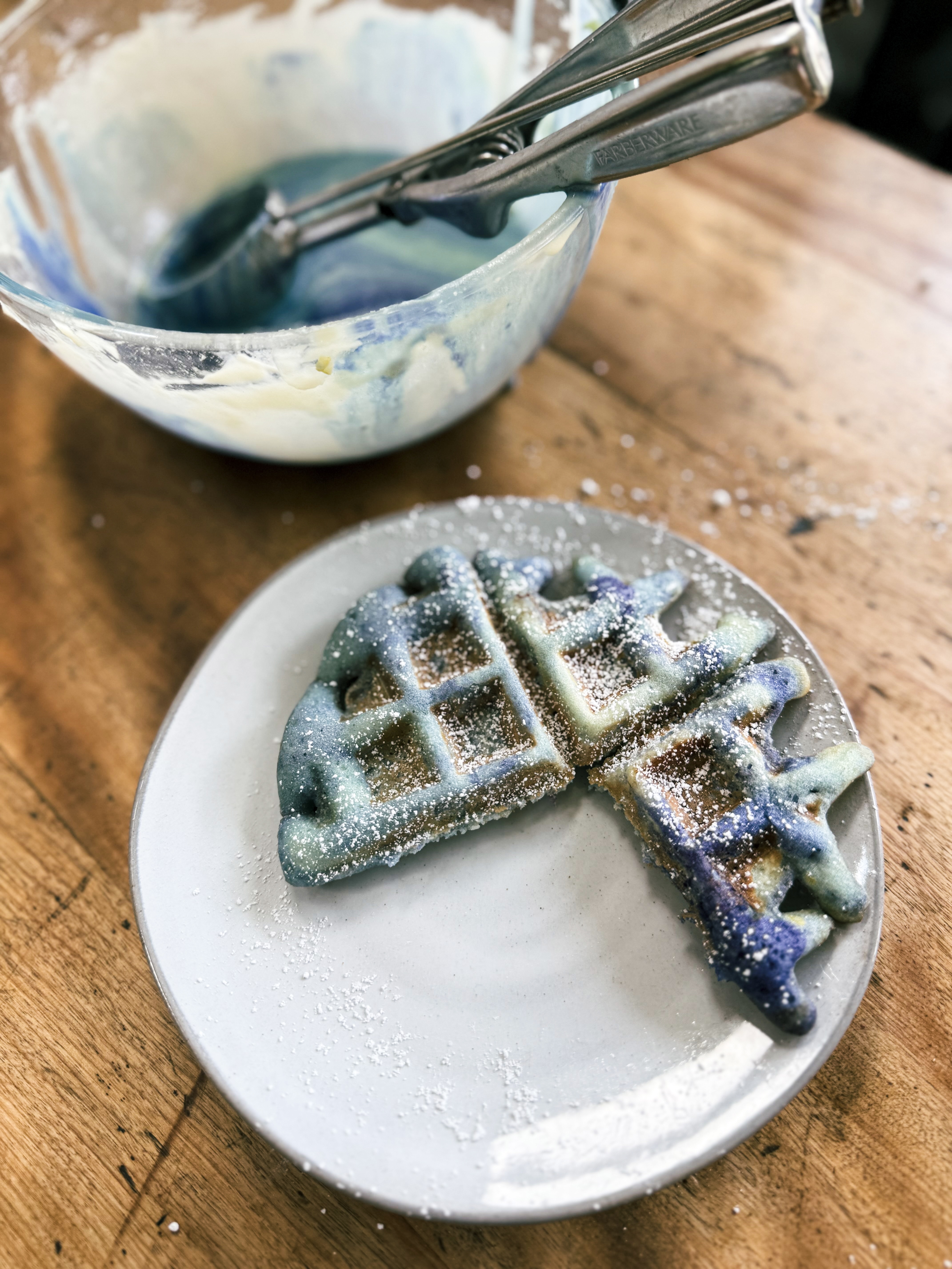 Gluten Free Lemon Pea Flower Mochi Waffles