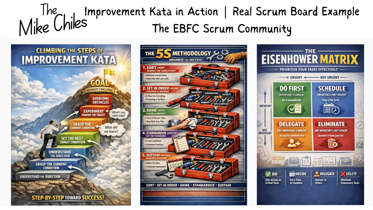 Improvement Kata in Action | Real Scrum Board Example | EBFC Scrum Community