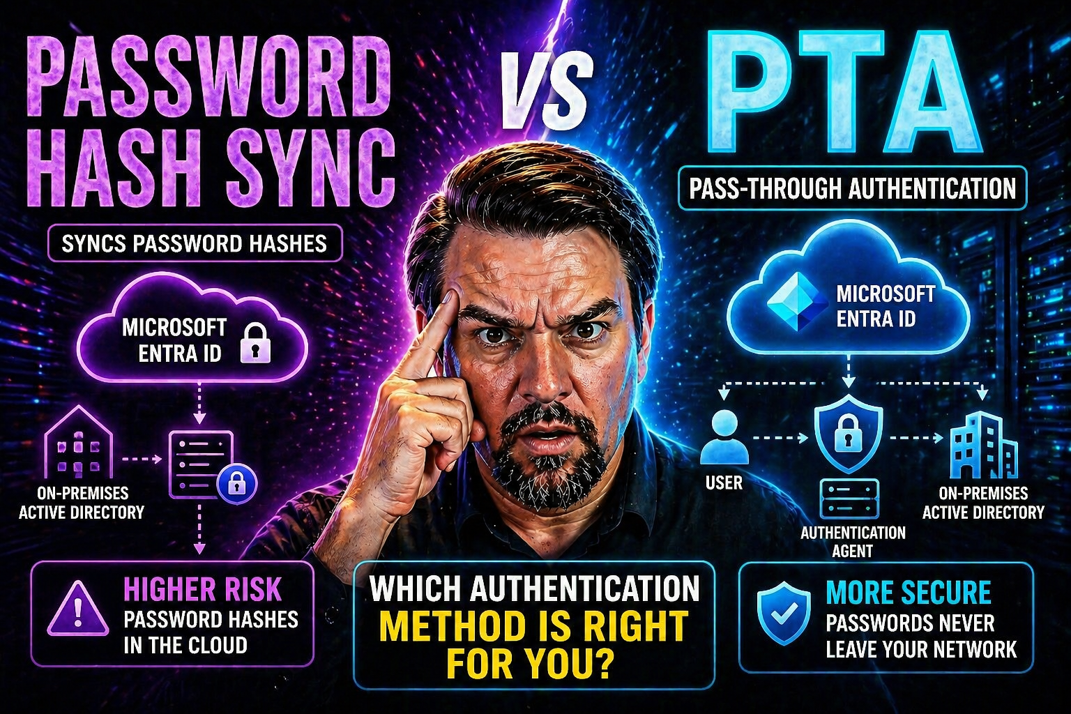 Password Hash Sync vs PTA: Comparing Hybrid Identity Authentication in Entra ID