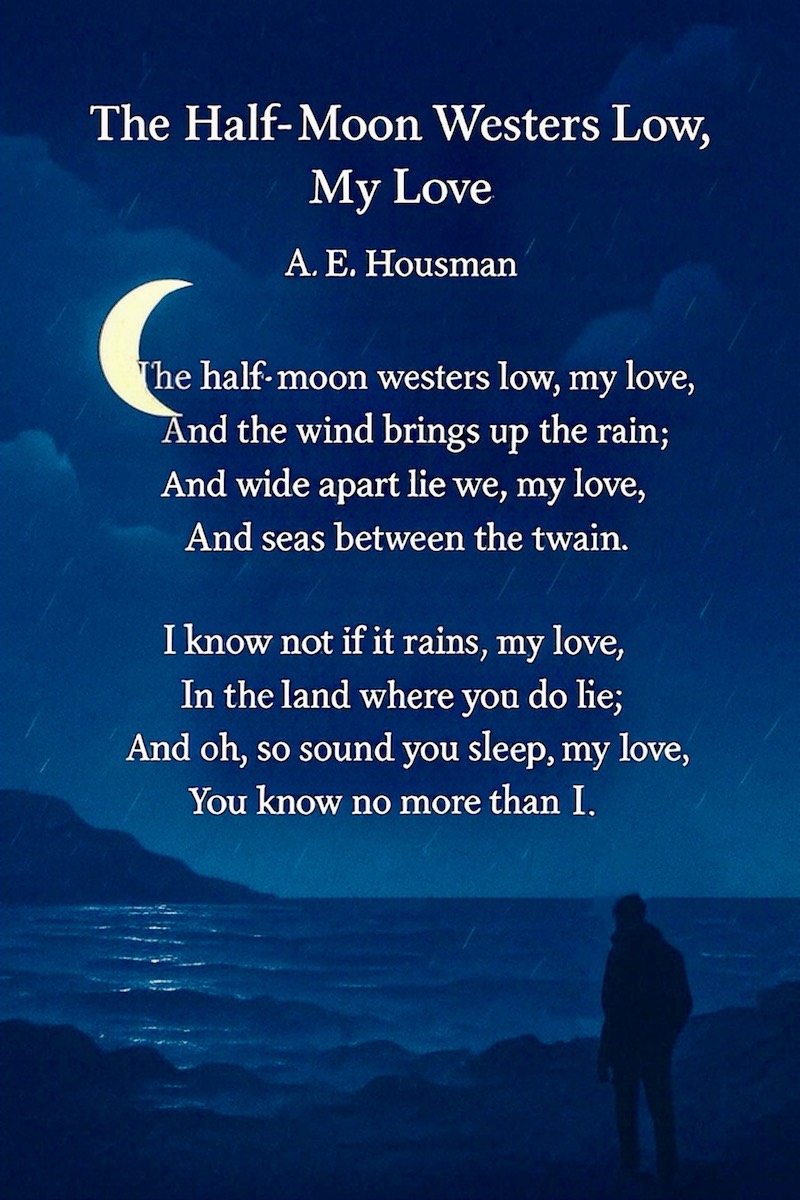 "The Half-Moon Westers Low, My Love" by A. E. Housman "The Half-Moon Westers Low, My Love" by A. E. Housman