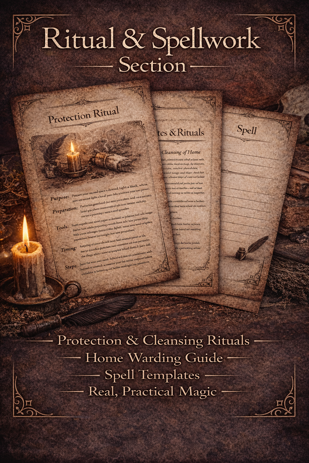 Grimoire Pages | Protection, Cleansing, Warding Spell Templates (PDF)