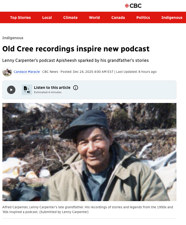 CBC Indigenous story on the podcast