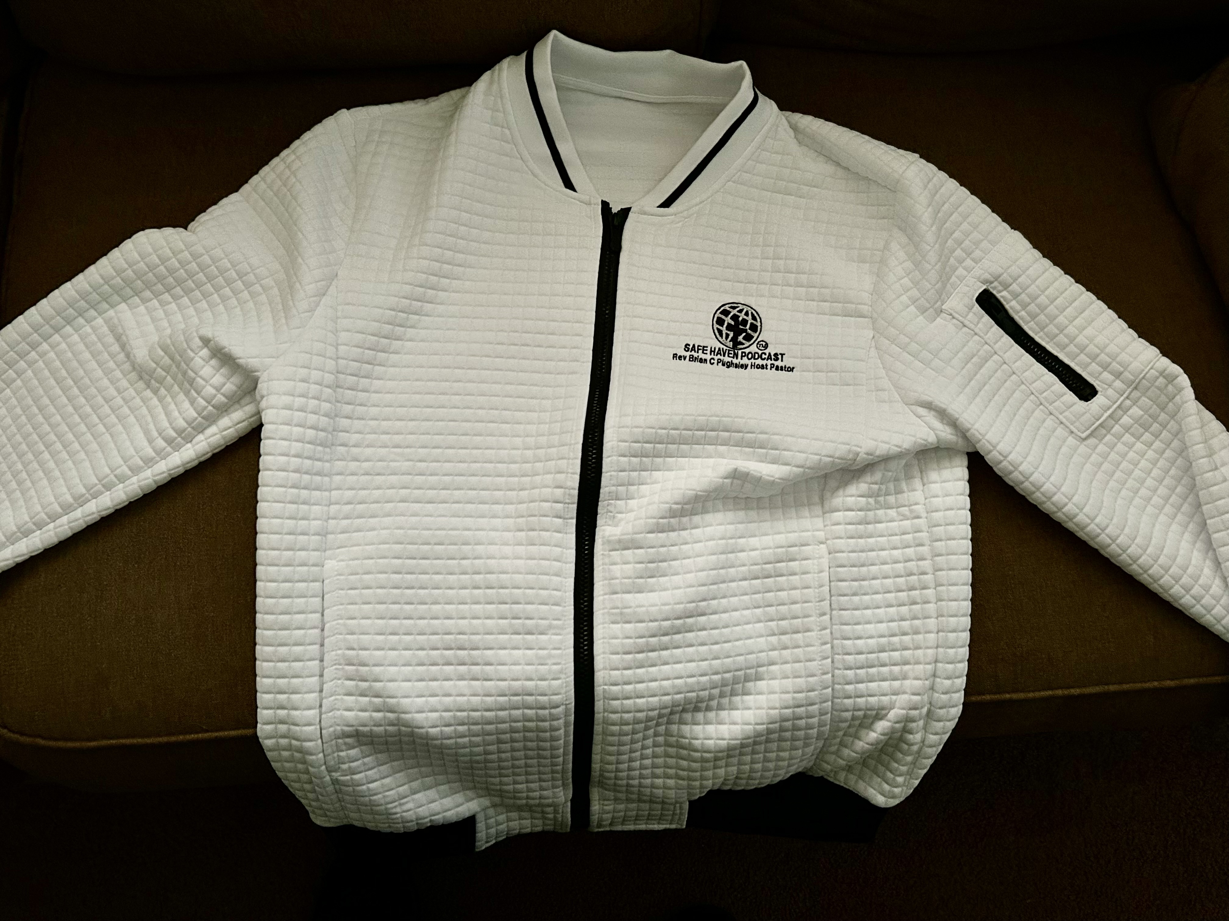 Safe Haven Podcast White Bomber Jacket
