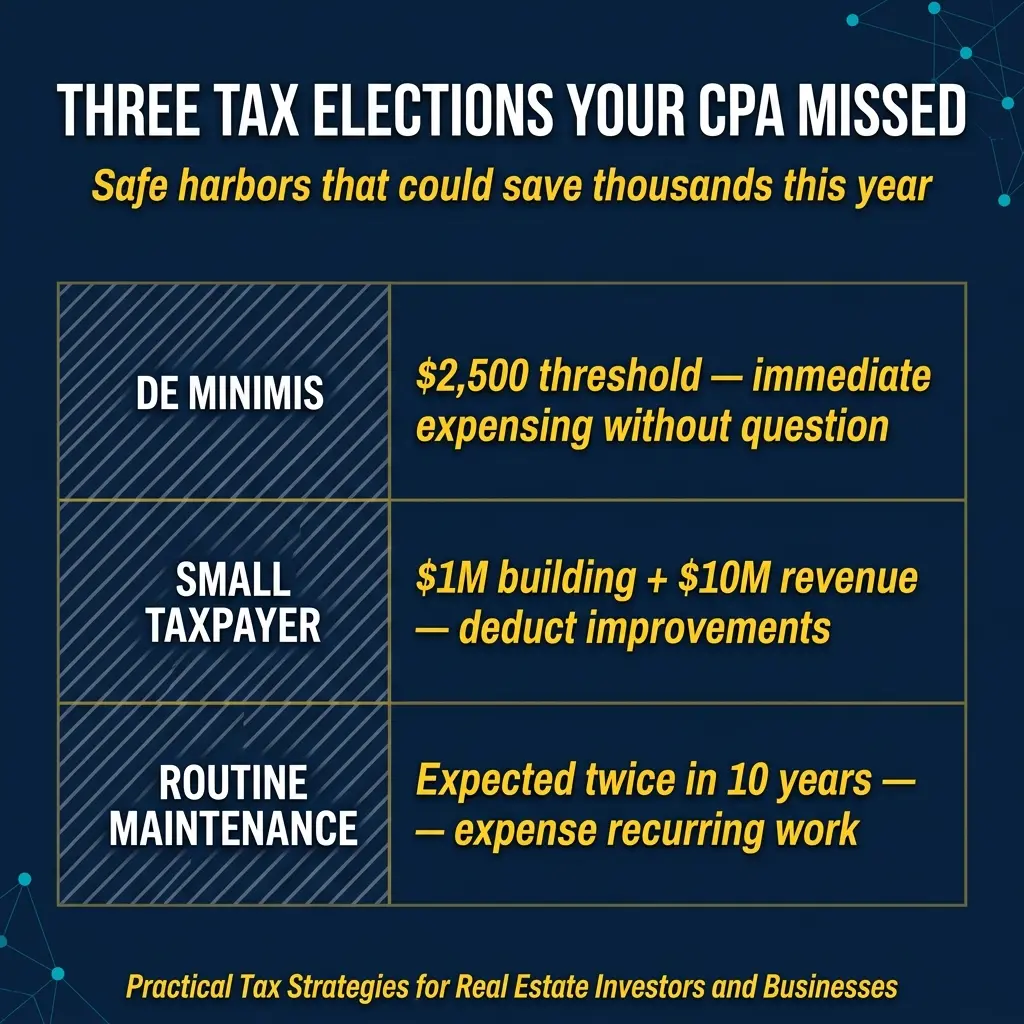 IRS Safe Harbor Elections: 3 Tax Deductions CPAs Miss IRS Safe Harbor Elections: 3 Tax Deductions CPAs Miss