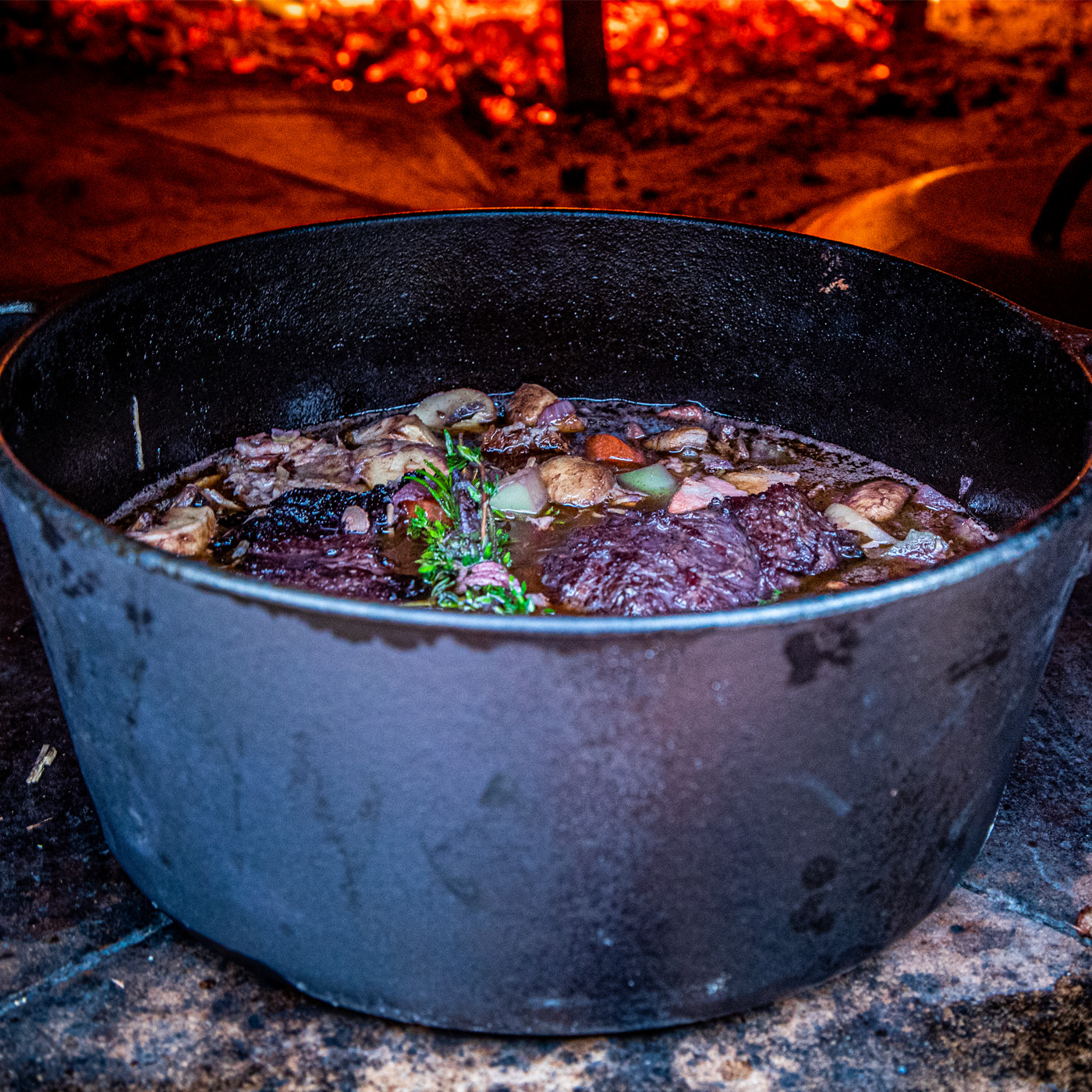 Live Cook Wood Fired Oven Slow cooked Beef Rendang in the Pouring