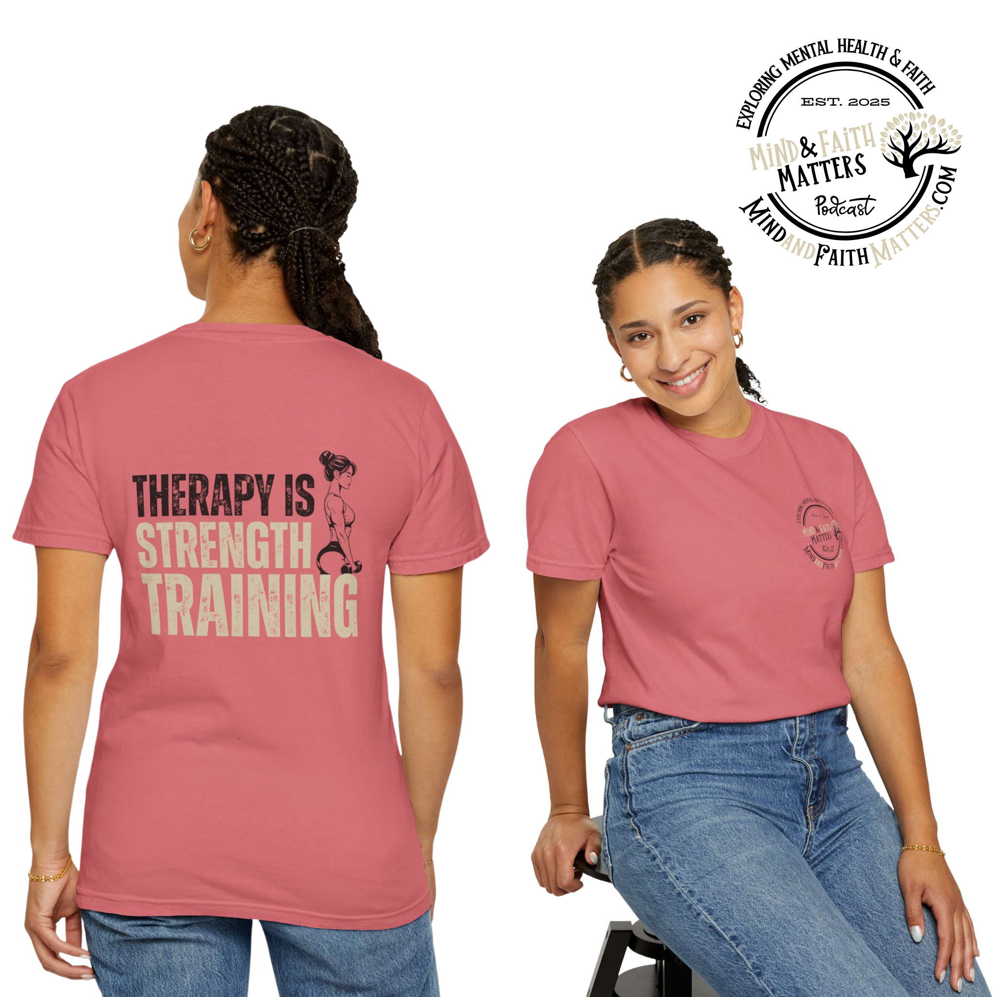 Therapy is Strength Training Lady + Barbell T-Shirt