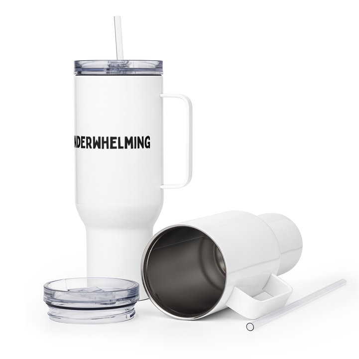 Travel mug with a handle and plastic straw, 40 oz, white