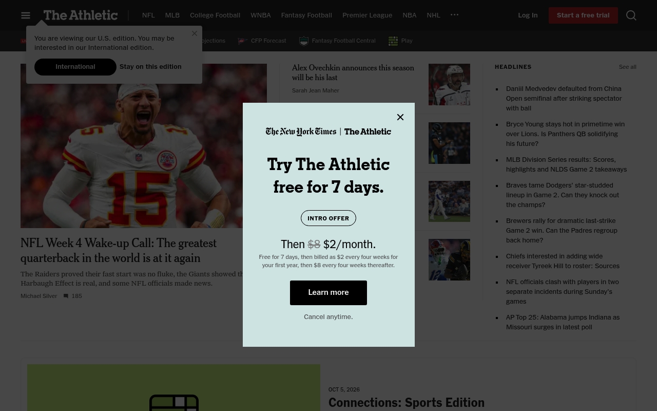 The Athletic website