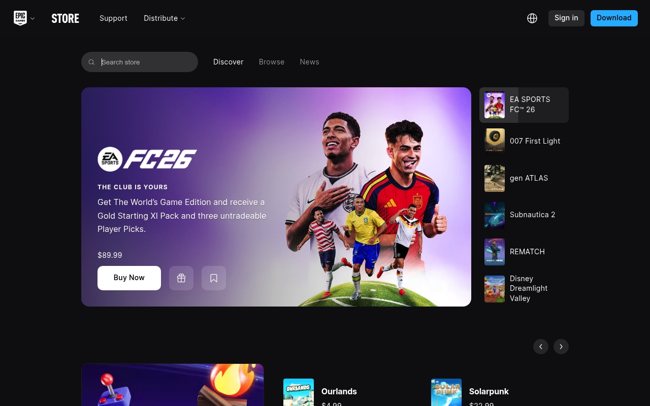 Epic Games website