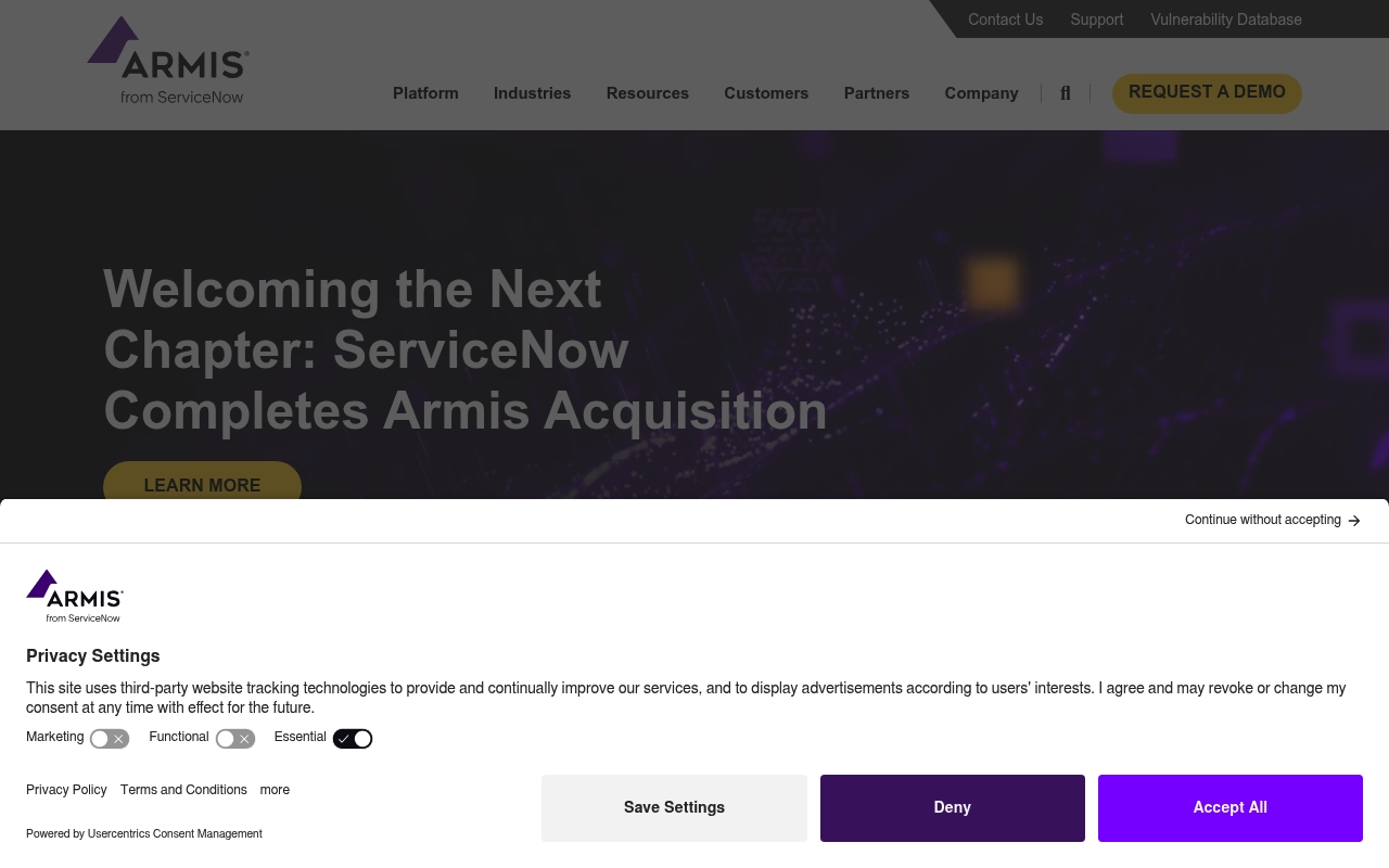 Armis Security website