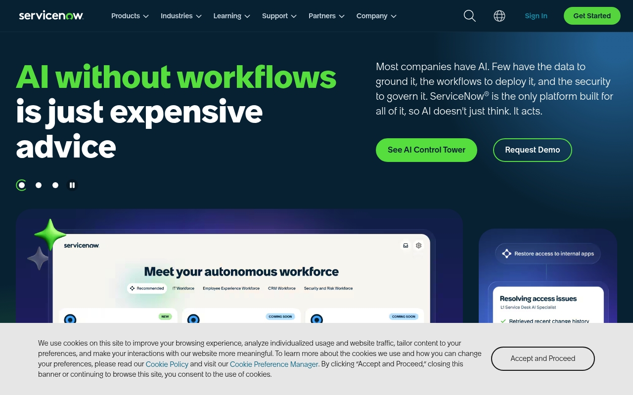 ServiceNow website