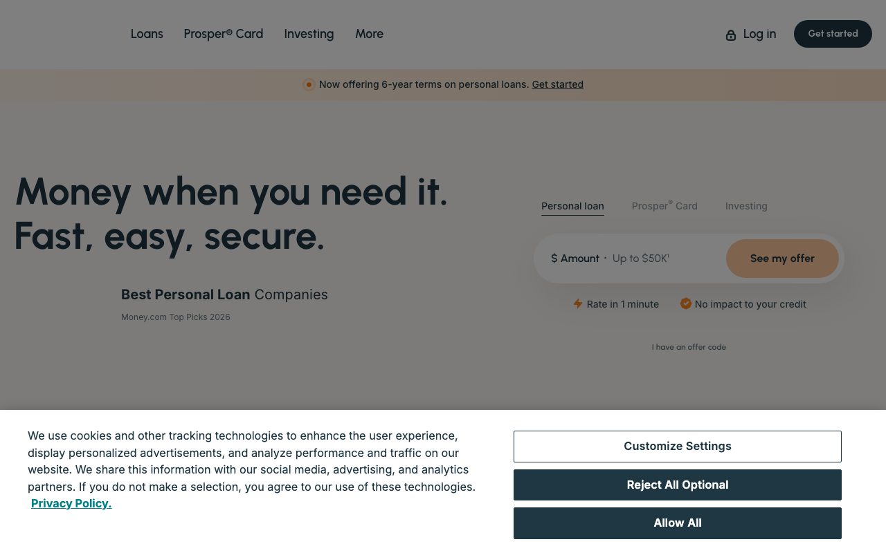 Prosper Marketplace website
