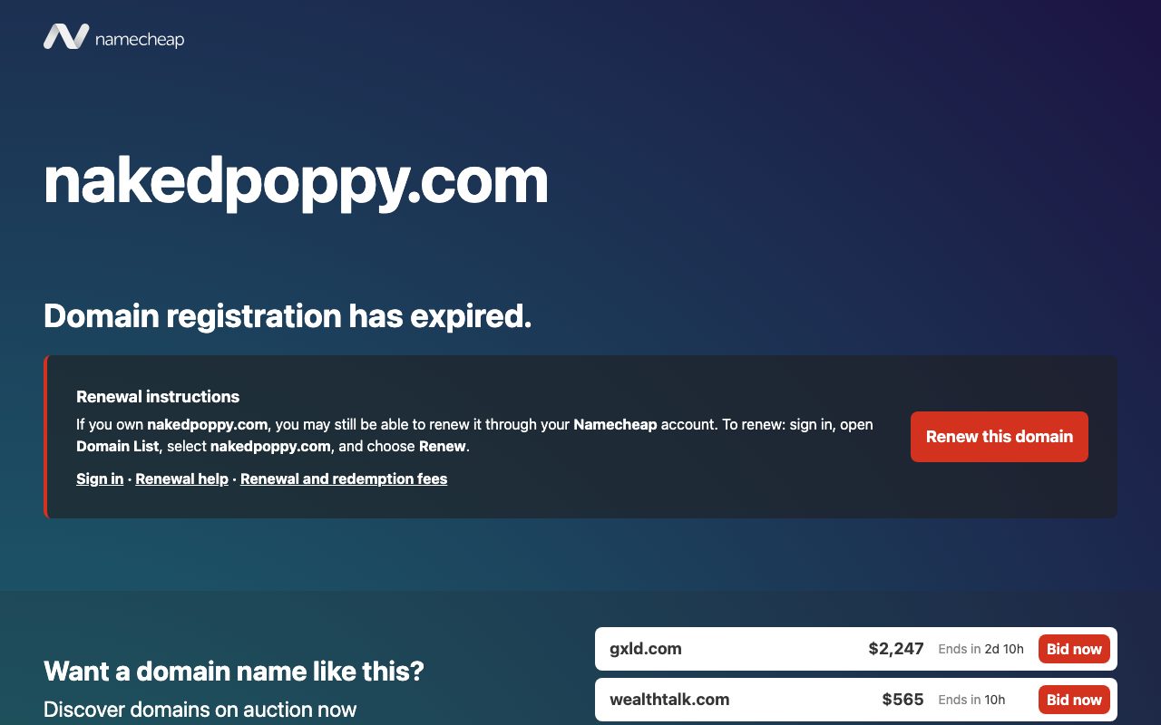 NakedPoppy website