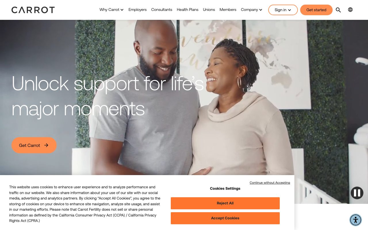 Carrot Fertility website