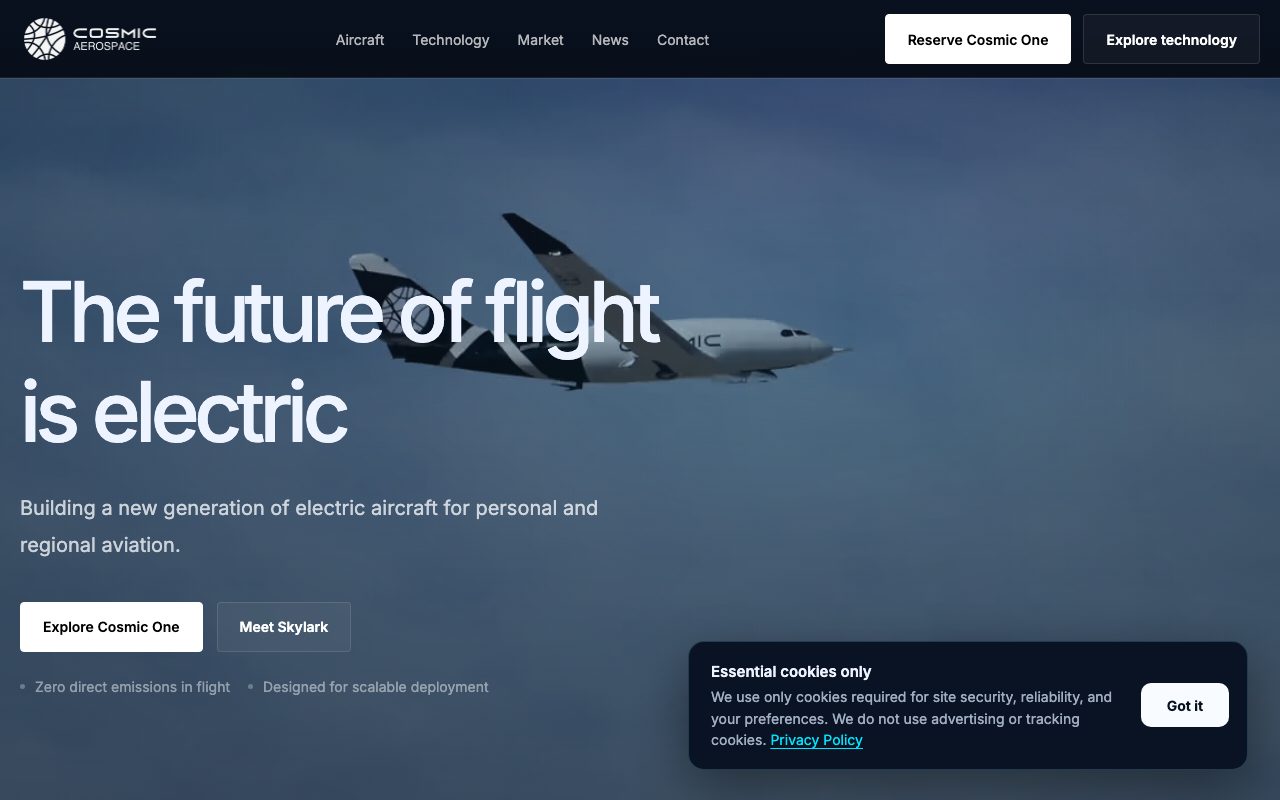 Cosmic Aerospace website