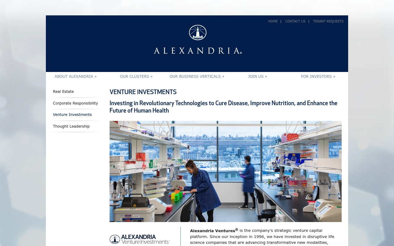 Alexandria Venture Investments website