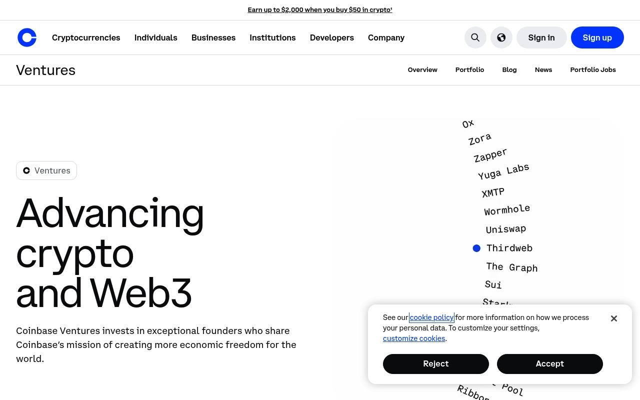 Coinbase Ventures website