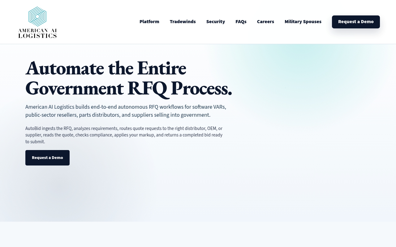 American AI Logistics website