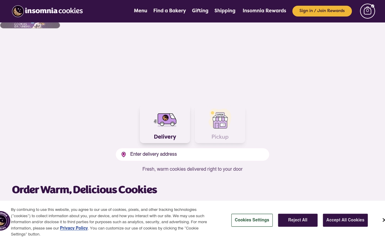 Insomnia Cookies website