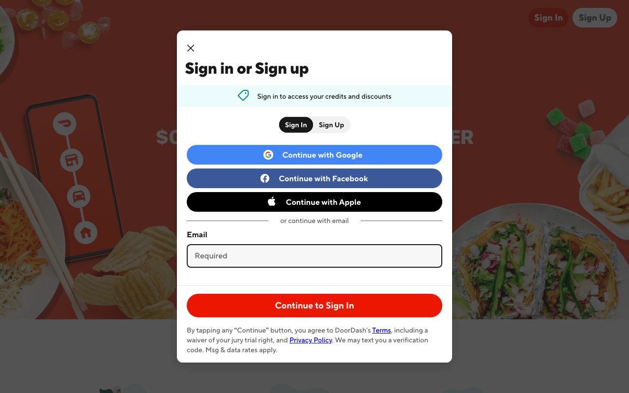 DoorDash website