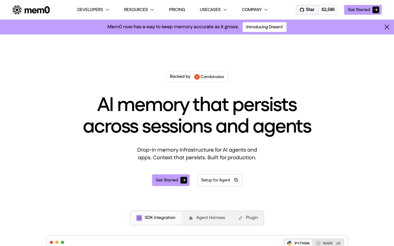 Mem0 website
