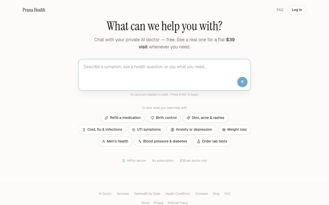 Prana Health AI website