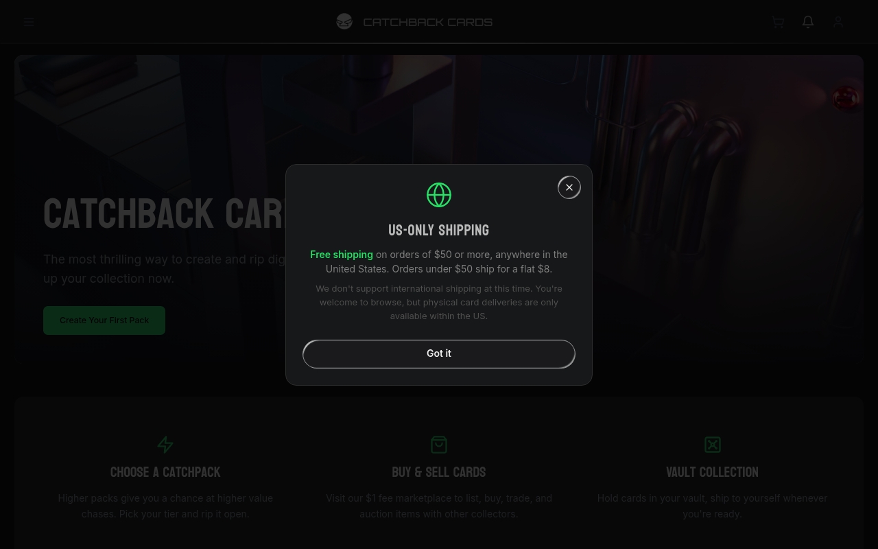 Catchback Cards website