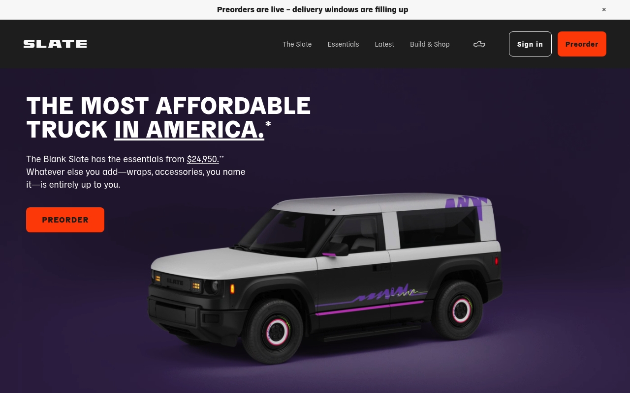 Slate Auto website