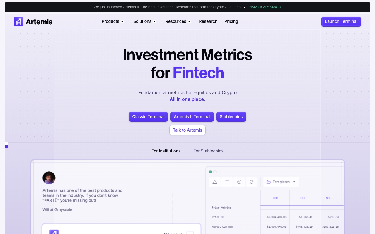 Artemis website