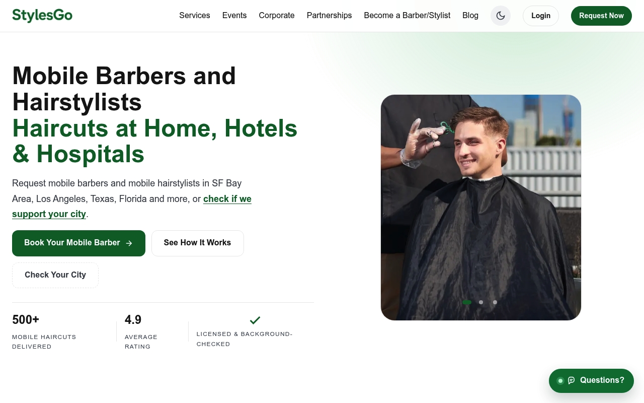 StylesGo Mobile Barber Service website
