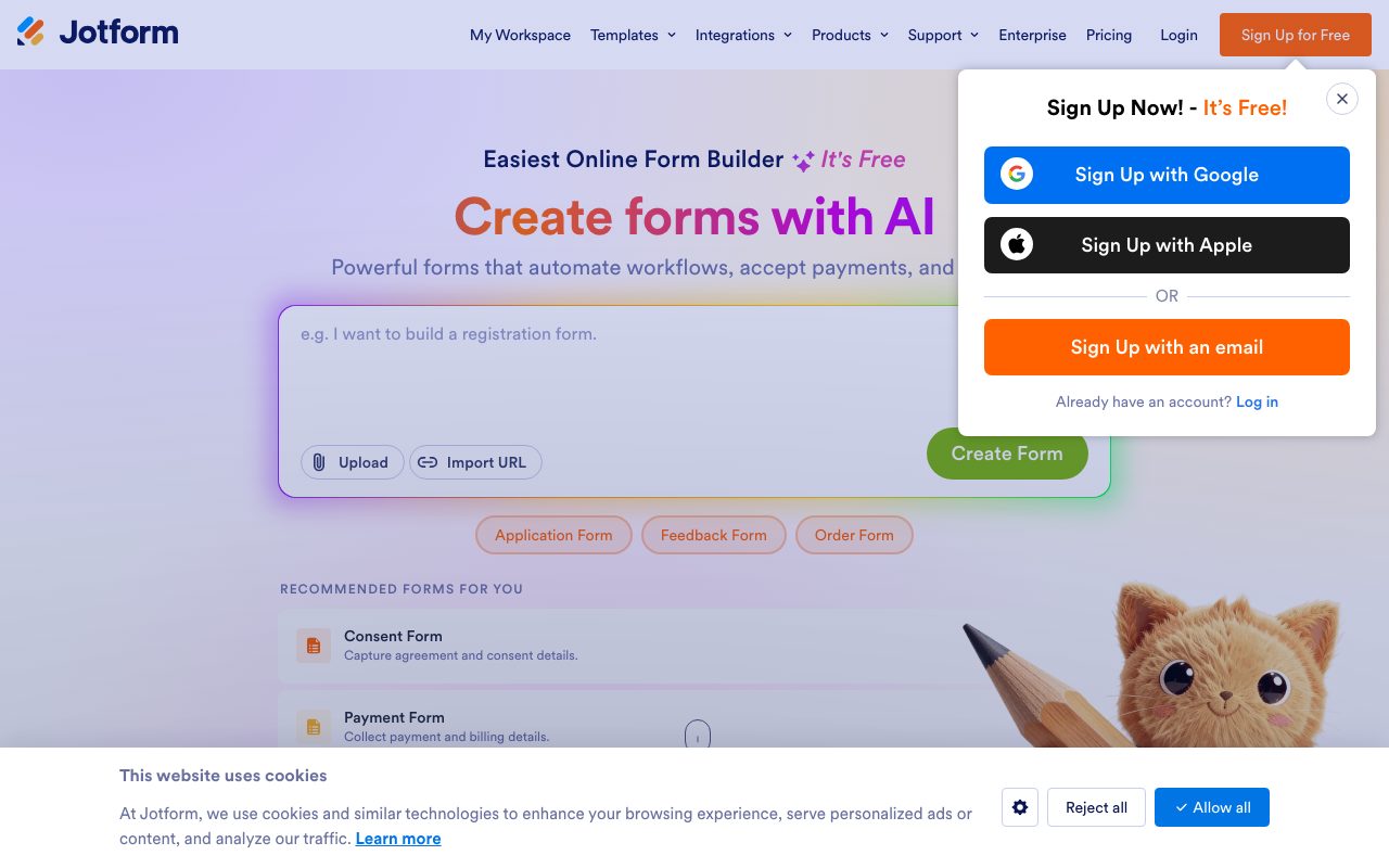 JotForm website