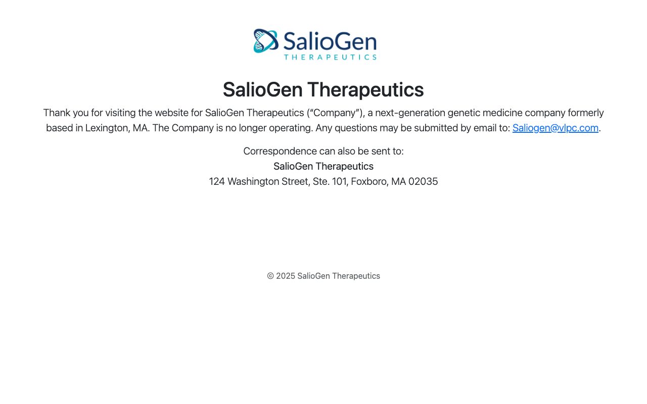 SalioGen Therapeutics website