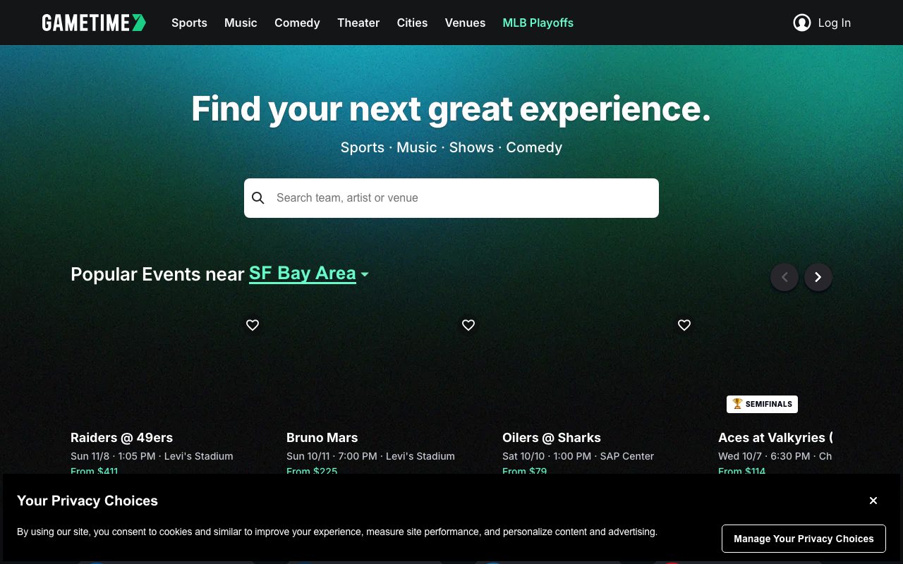 Gametime website