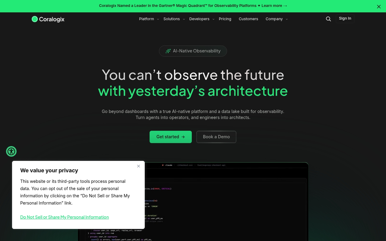 Coralogix website