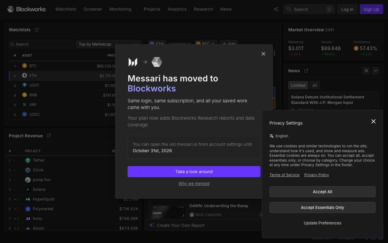 Messari website