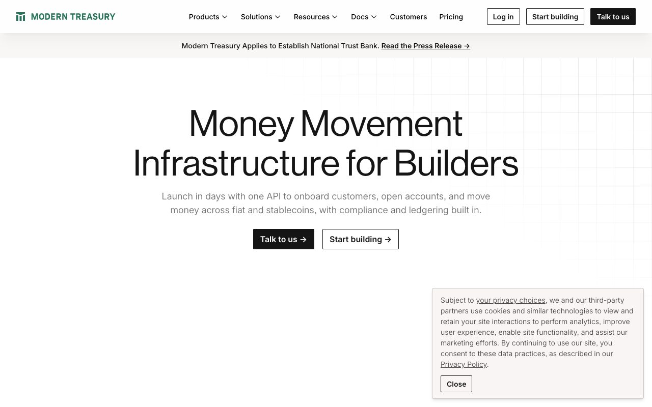 Modern Treasury website