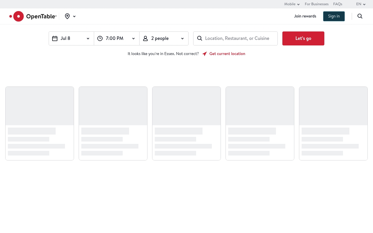 Opentable website
