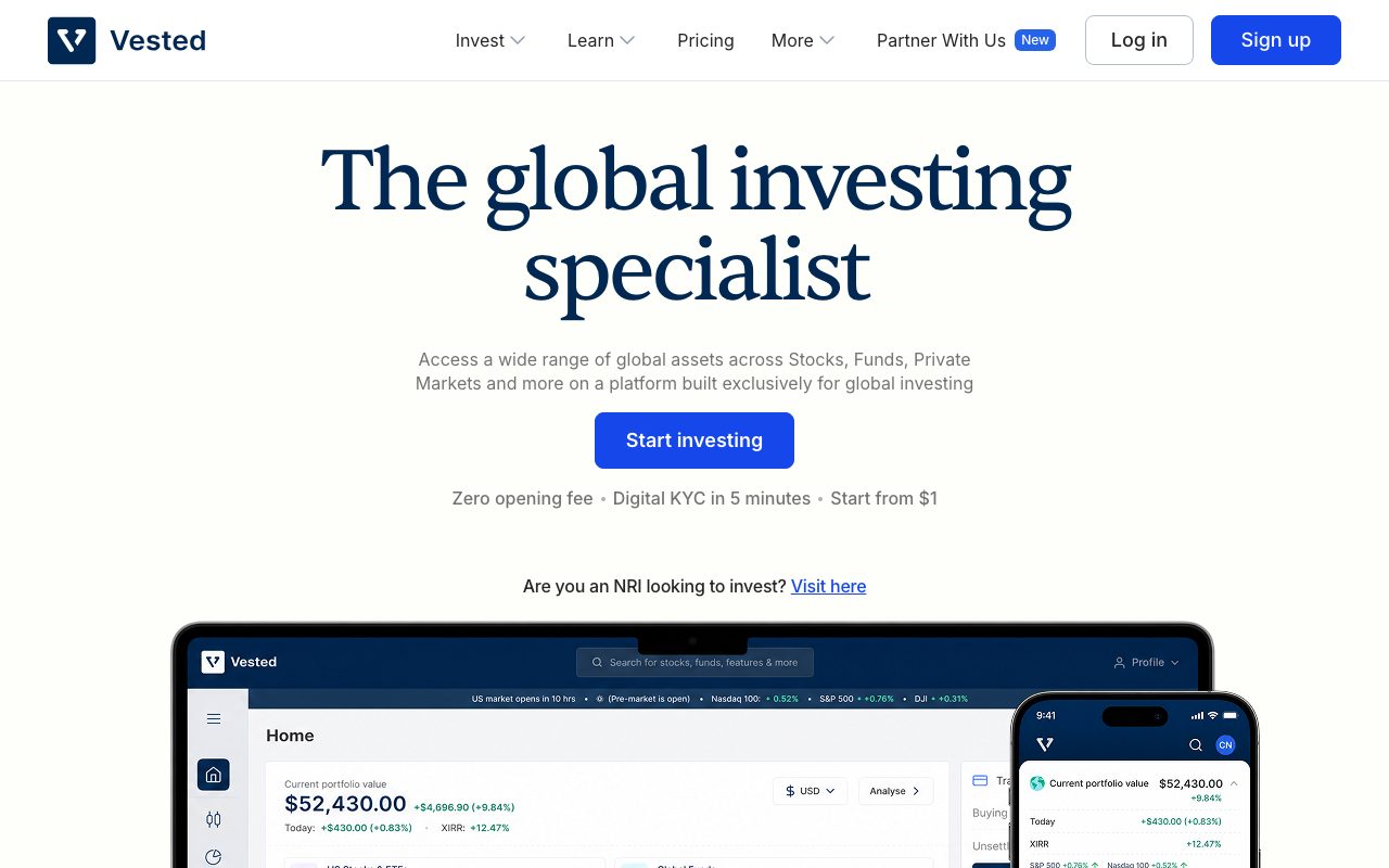 Vested Finance website