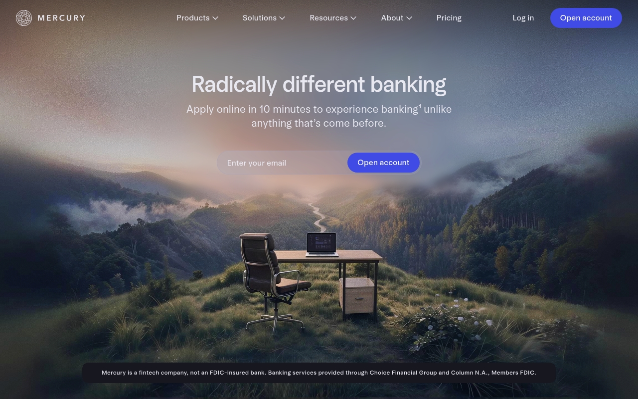 Mercury - Banking For Startups website