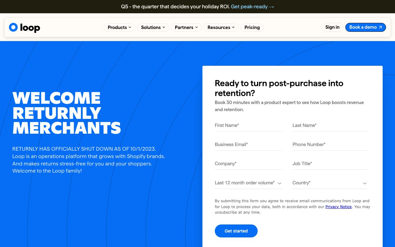Returnly website