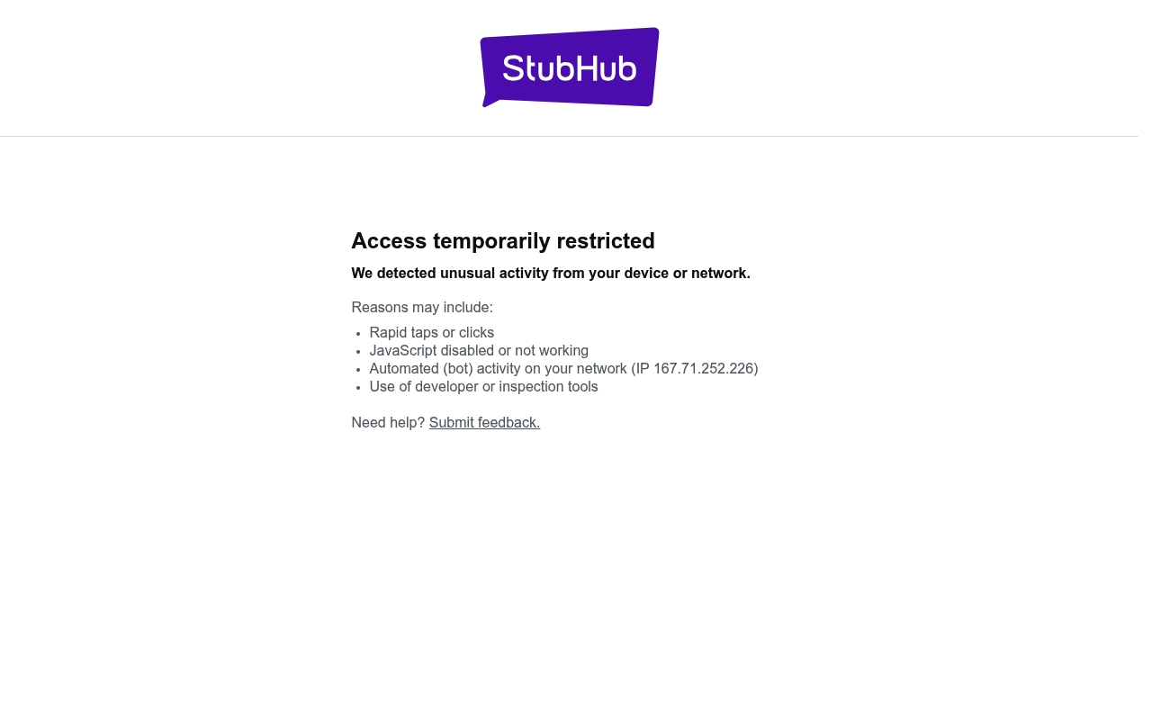 StubHub website