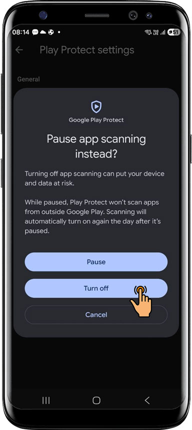 Turn OFF Pause app scanning instead