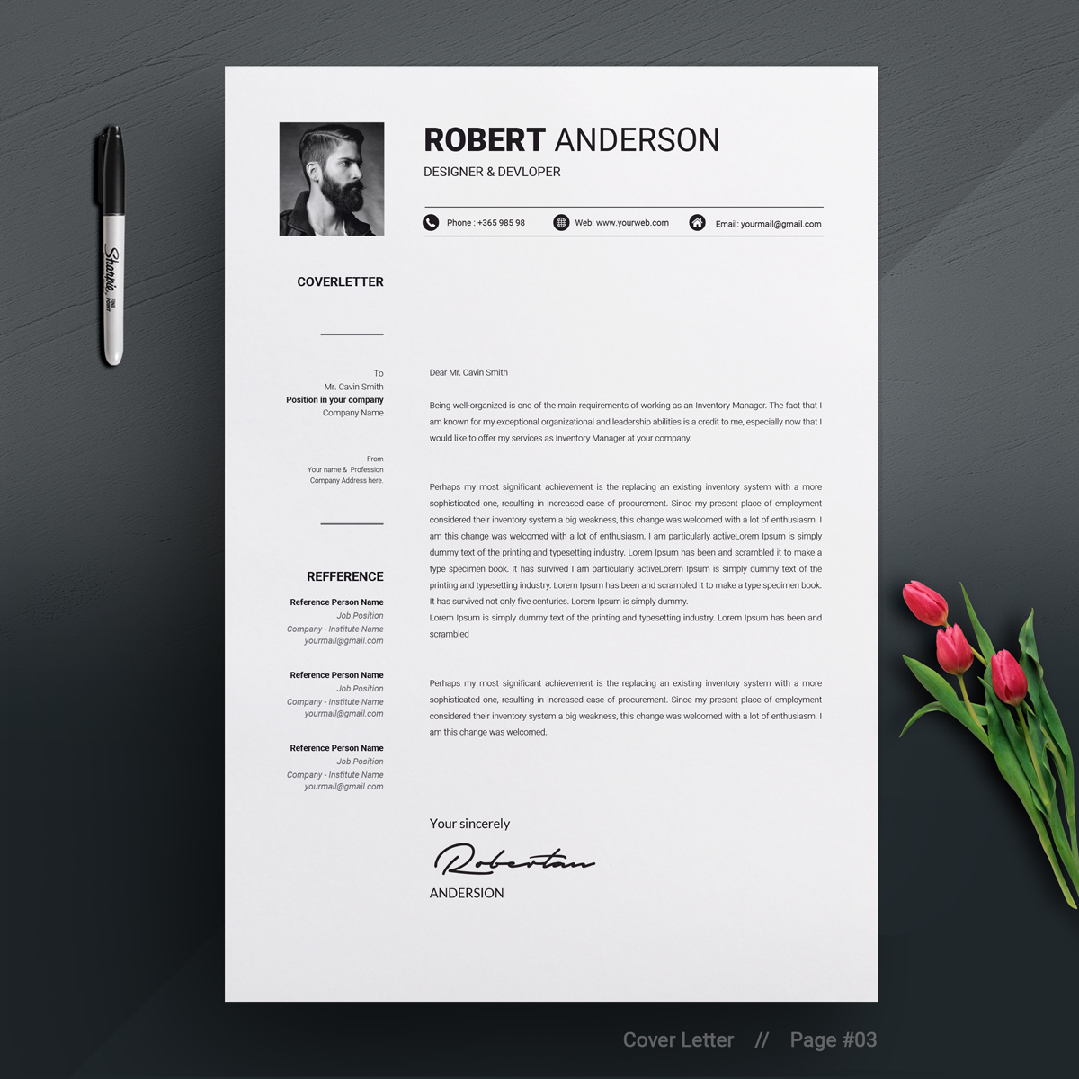 Download Резюме "Robert Anderson Clean Resume Template" / Robert Anderson Clean Resume Template - Резюме на тему графика 2 page 2page resume clean simple cv template cover letter ms word doc docx