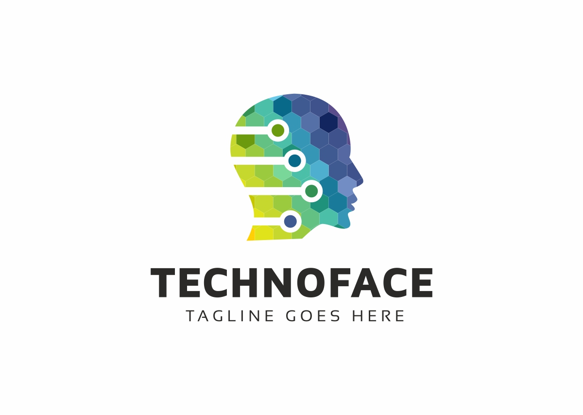 Download Шаблон логотипа "Techno Face Virtual Human Logo Template" / Techno Face Virtual Human Logo Template - Шаблон логотипа на тему графика abstract app blue colorful creative digital face head human digital idea mind hitech pixel internet modern pixel man pixels robo