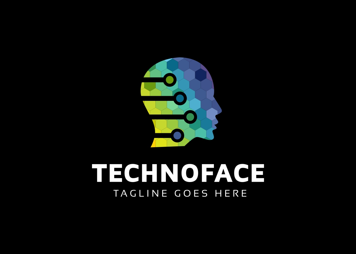 Download Шаблон логотипа "Techno Face Virtual Human Logo Template" / Techno Face Virtual Human Logo Template - Шаблон логотипа на тему графика abstract app blue colorful creative digital face head human digital idea mind hitech pixel internet modern pixel man pixels robo