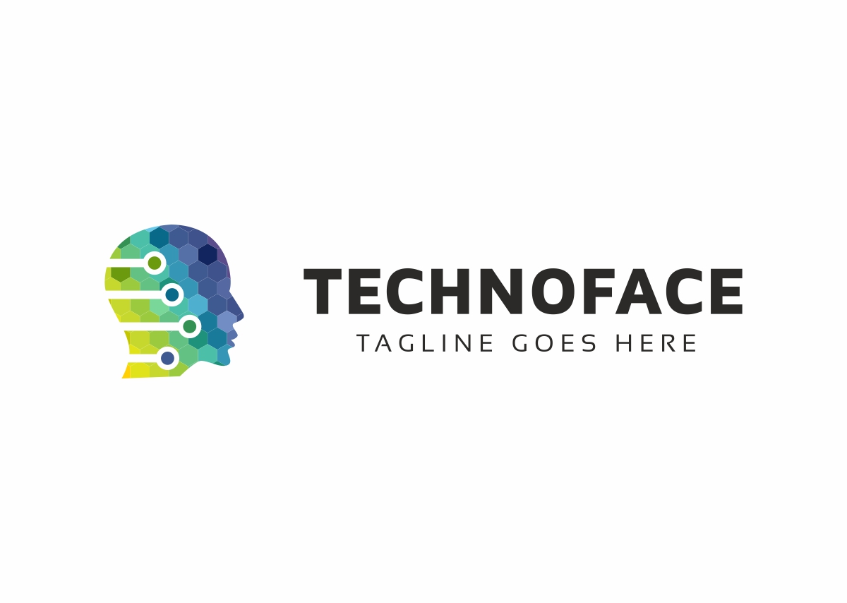 Download Шаблон логотипа "Techno Face Virtual Human Logo Template" / Techno Face Virtual Human Logo Template - Шаблон логотипа на тему графика abstract app blue colorful creative digital face head human digital idea mind hitech pixel internet modern pixel man pixels robo