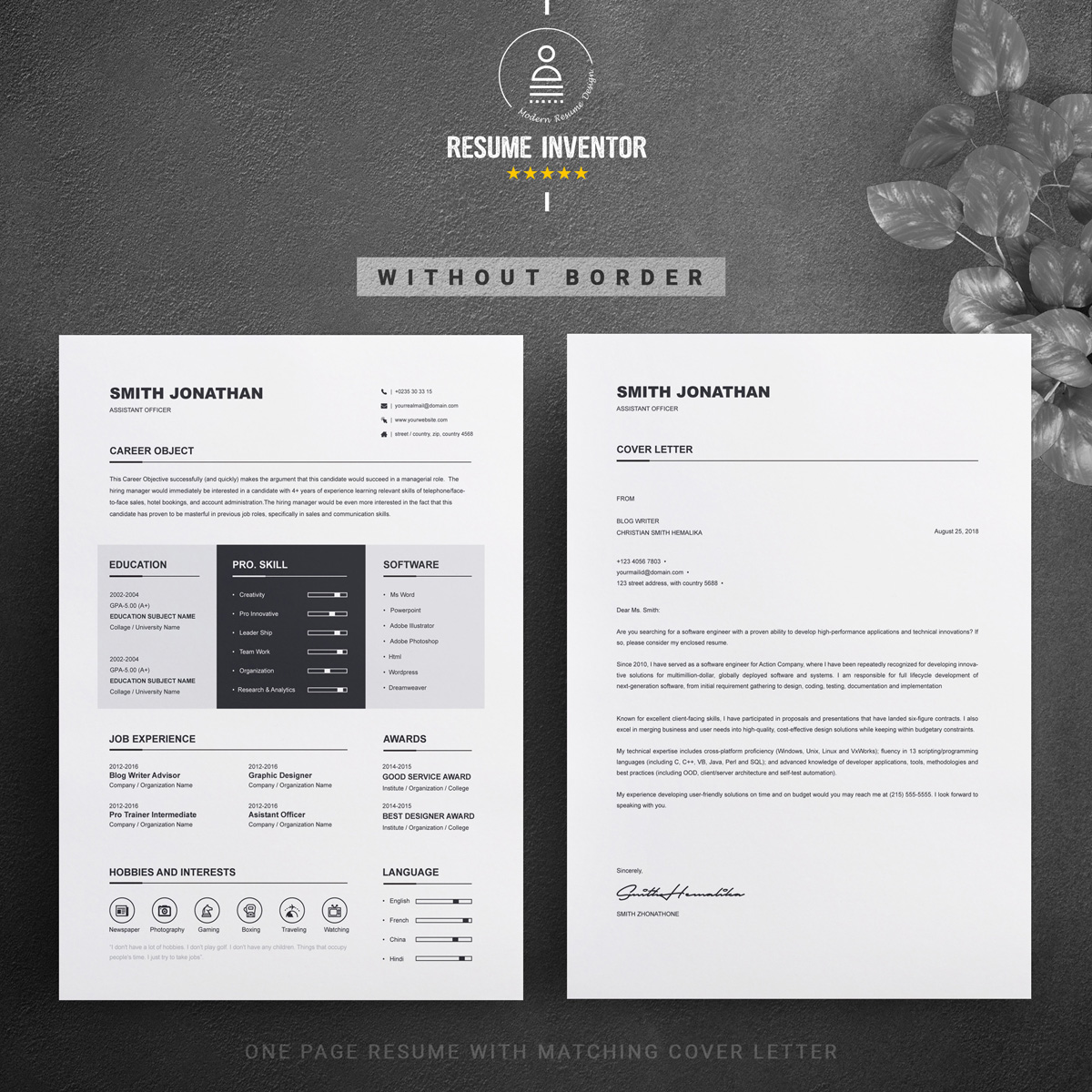 Download Резюме "Jonathan For Officer Resume Template" / Jonathan For Officer Resume Template - Резюме на тему графика 2 page resume clean cv template curriculum vitae minimalist modern printable professional word