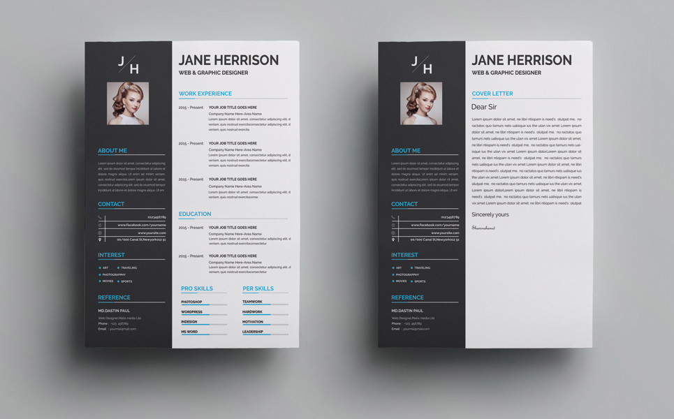 Download Резюме "Jane Clean Resume Template" / Jane Clean Resume Template - Резюме на тему графика a4 clean resume creative cv template designer elegant indesign infographic letter minimalist modern portfolio professional design minimal pages